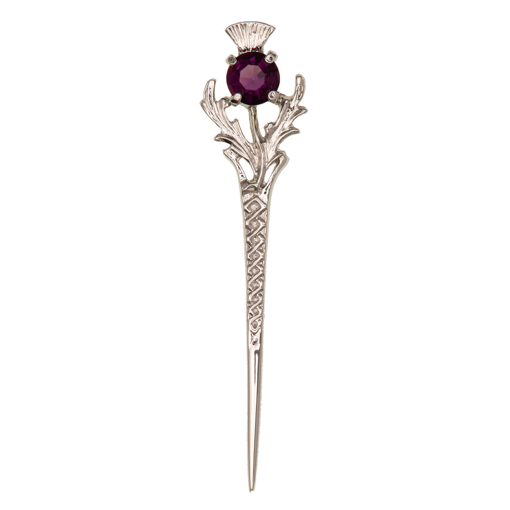 Scottish Thistle Kilt Pin with Dark Amethyst