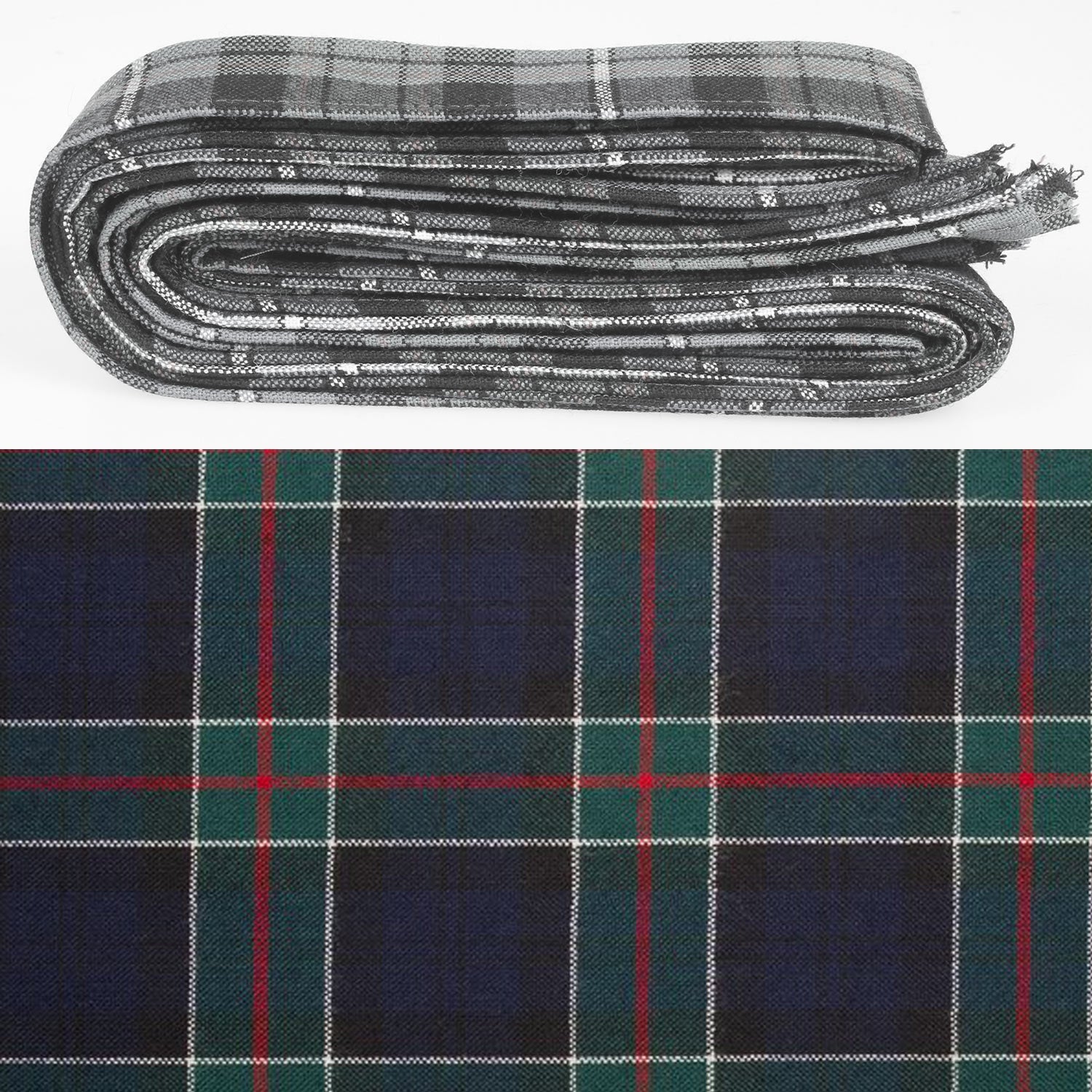 Wool Strip Ribbon in Colquhoun Modern Tartan - 5 Strips, Choose your Width, perfect for wedding trimmings and decorations, showcasing the charming texture and vibrant colors of wool tartan.
