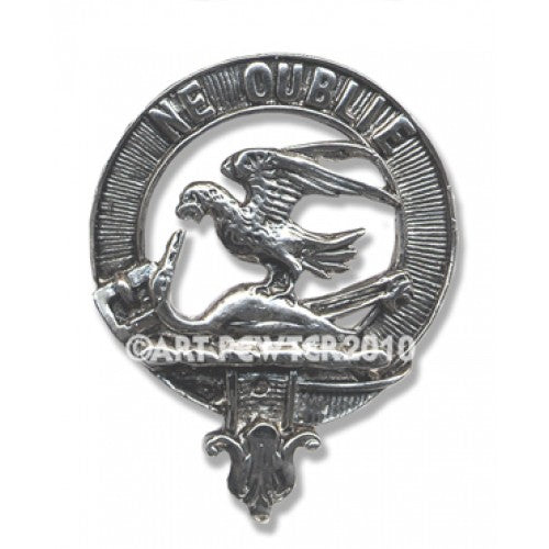 Graham Clan Crest Badge in Pewter, showcasing its traditional belted design and durable construction, perfect for showcasing Scottish heritage.