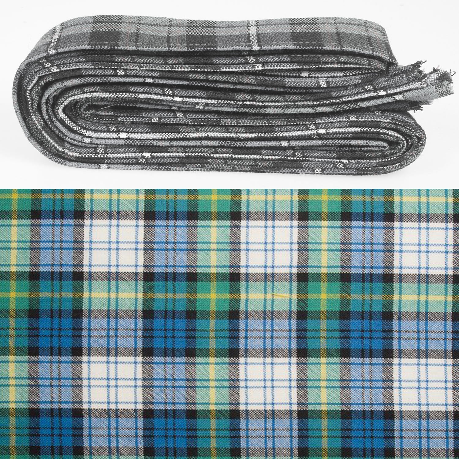 Wool Strip Ribbon in Gordon Dress Ancient Tartan - 5 Strips, Choose your Width, perfect for weddings and decorations, featuring fine weight wool and various tartan patterns.