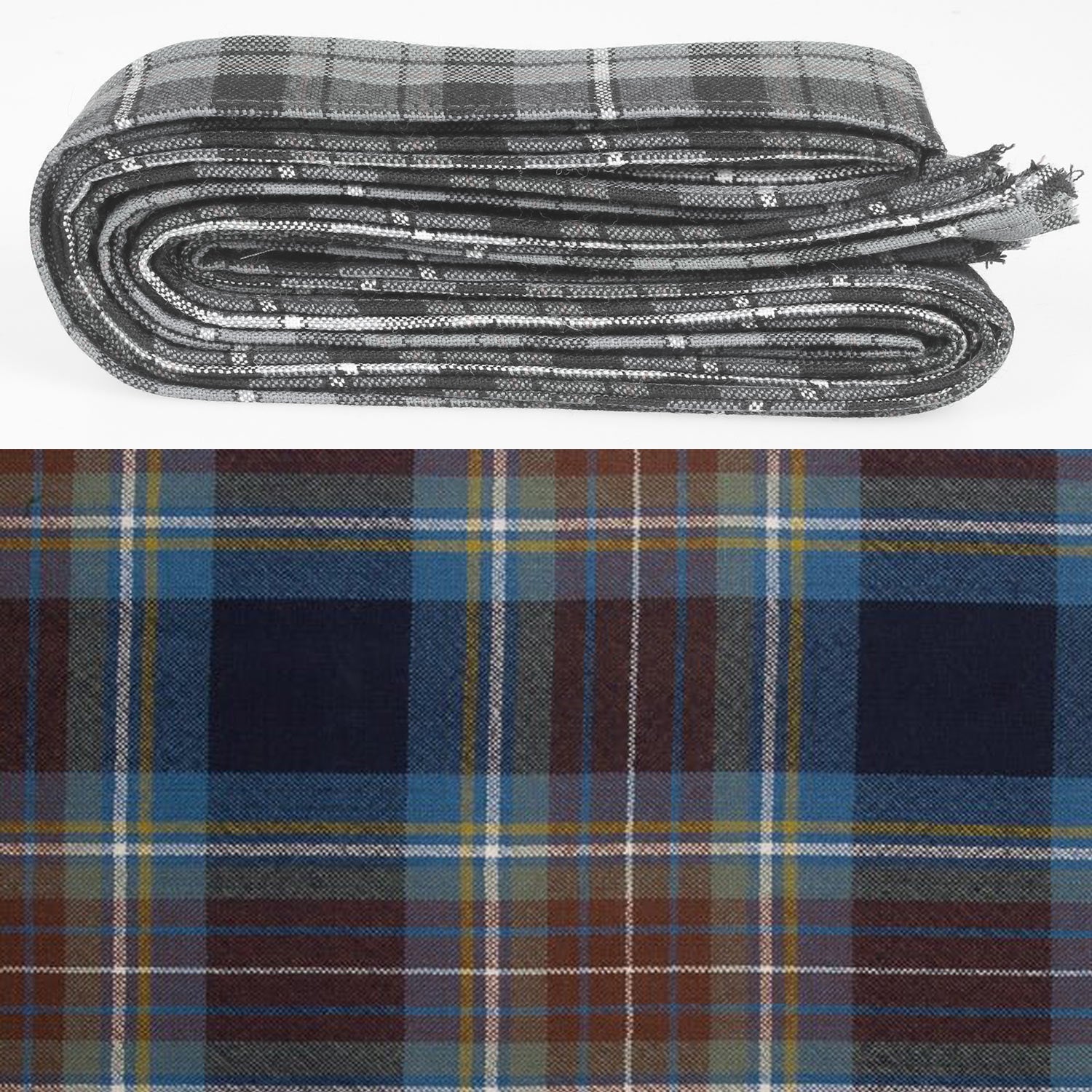 Wool Strip Ribbon in Holyrood Tartan, perfect for wedding trimmings and crafts, showcasing rich tartan patterns and quality wool material.