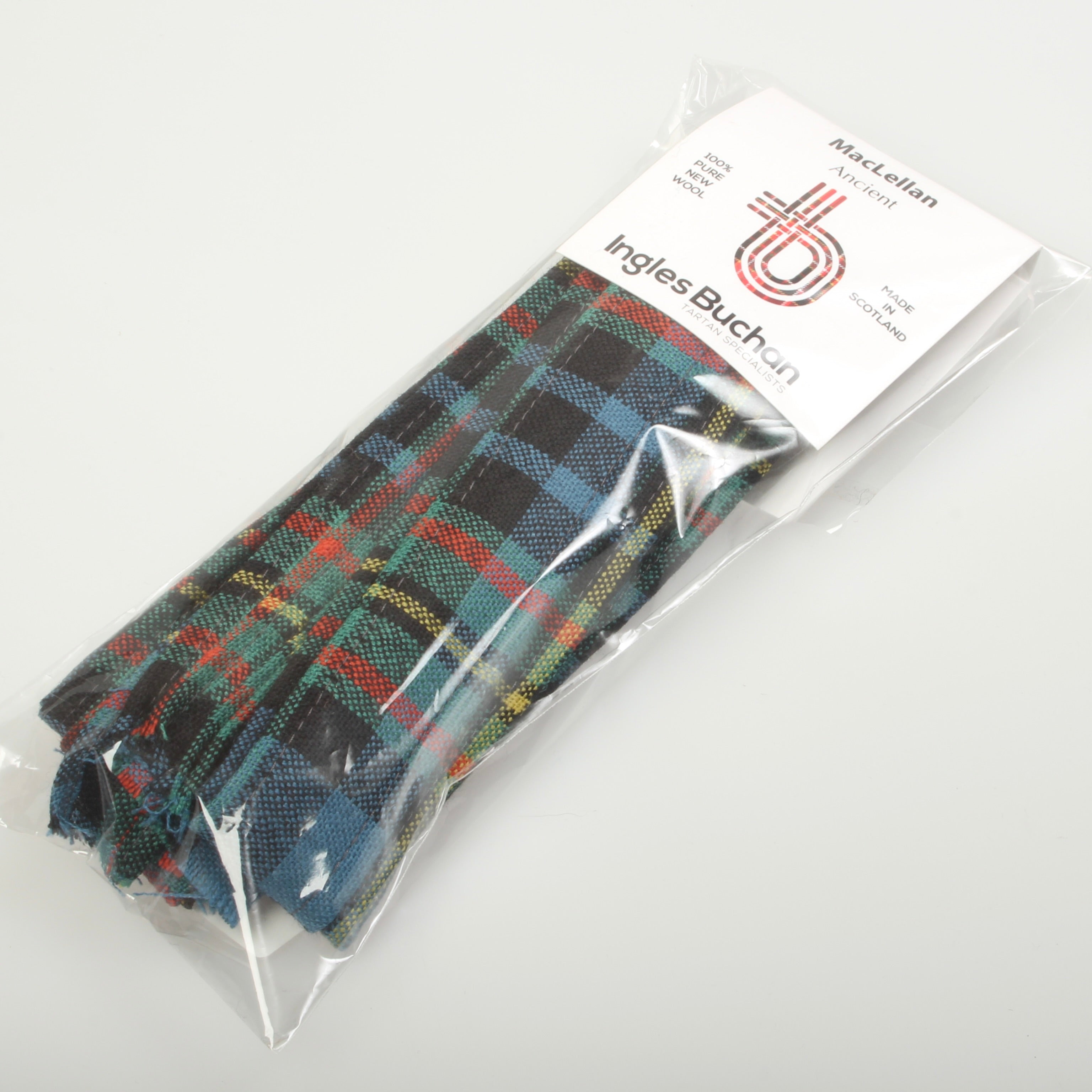 Wool Strip Ribbon in MacLellan Ancient Tartan - 5 strips showcasing various widths, ideal for weddings and decorations.