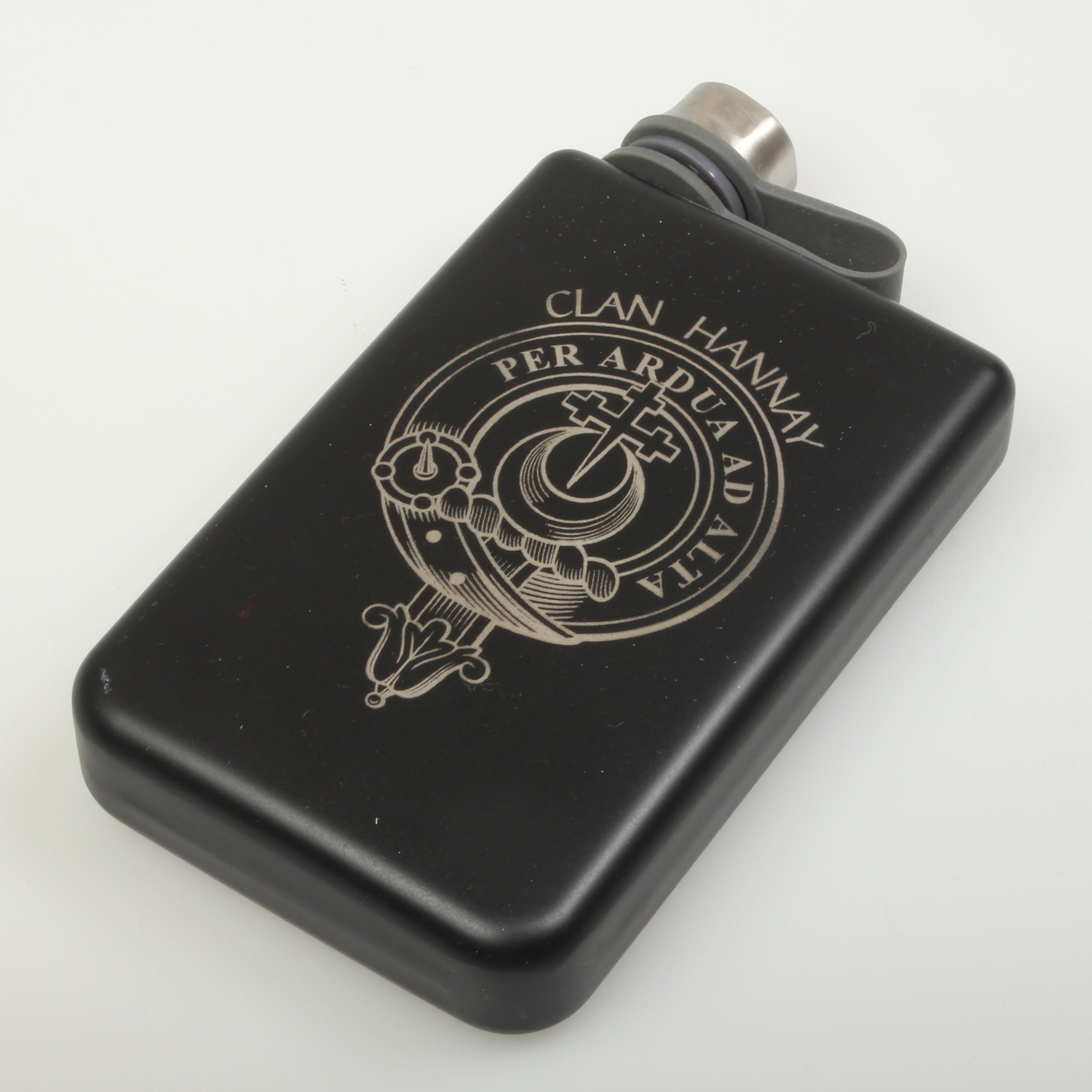 Hannay Clan Crest Black Steel 8oz Trekking Flask