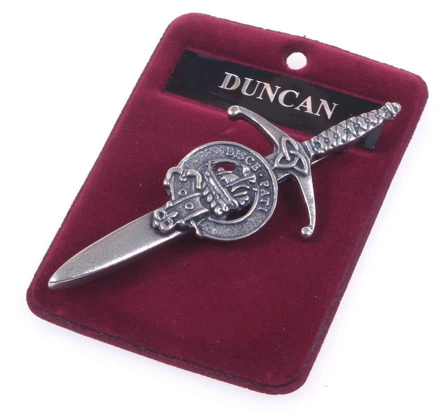 Clan Crest Pewter Kilt Pin with Duncan (Camperdown) Crest - Antique palladium finish, handcrafted in Scotland.
