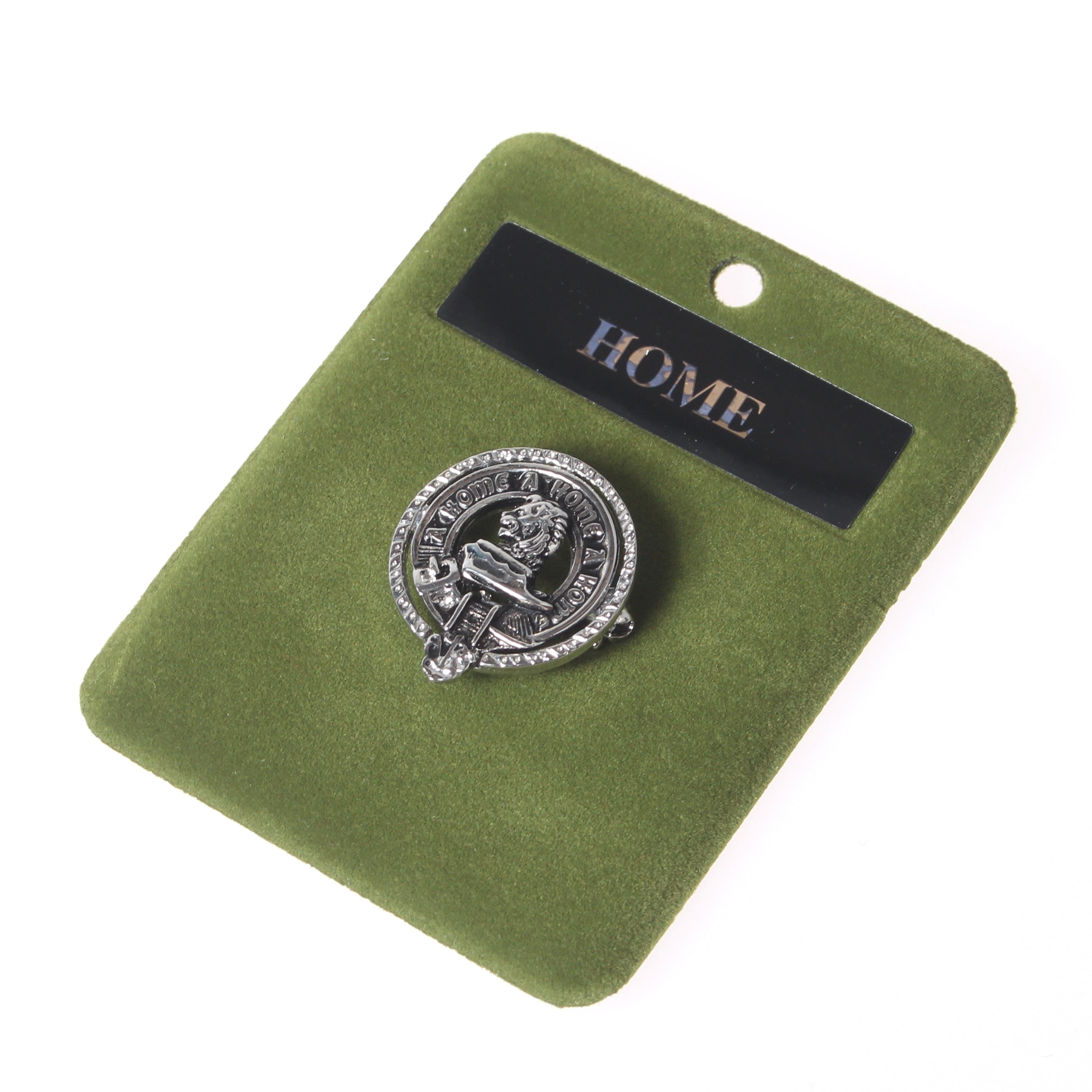 Home Clan Crest Small Pewter Pin Badge showcasing Scottish heritage and elegance, perfect for wearing as a brooch or lapel pin.