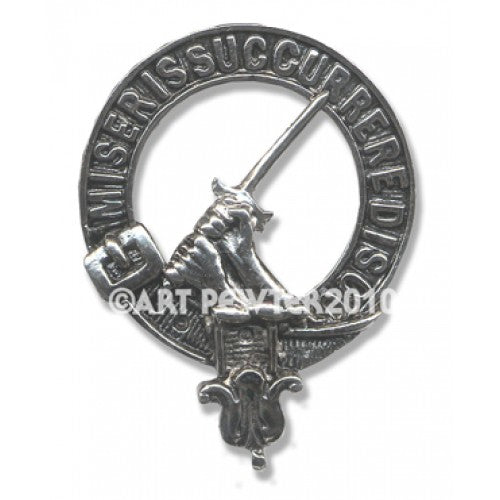MacMillan Clan Crest Badge in Pewter showcasing the high-quality pewter construction and the elegant palladium coating, perfect for displaying Scottish heritage.