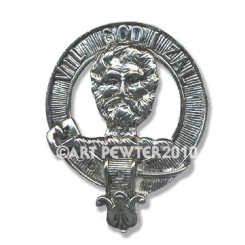 Menzies Clan Crest Badge in Pewter, a beautifully crafted 40mm badge showcasing Scottish heritage, perfect for wearing as a cap badge or brooch pin.