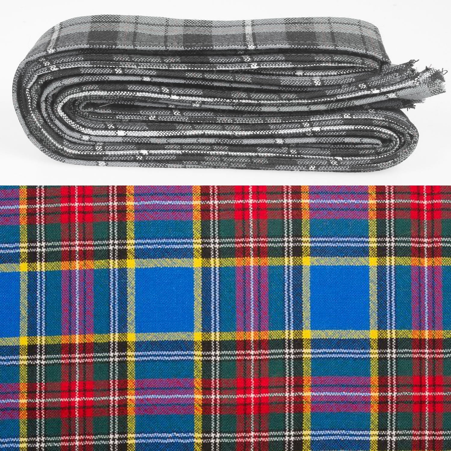 Wool Strip Ribbon in MacBeth Modern Tartan - 5 Strips, Choose your Width. Perfect for wedding trimmings and decorations.