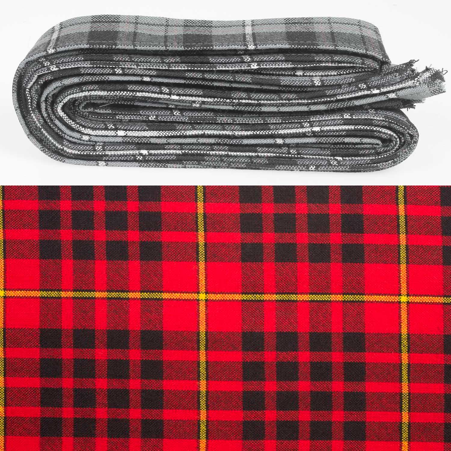 Wool Strip Ribbon in MacIan Tartan showcasing colorful tartan patterns, perfect for wedding decorations and crafting projects, available in various widths.