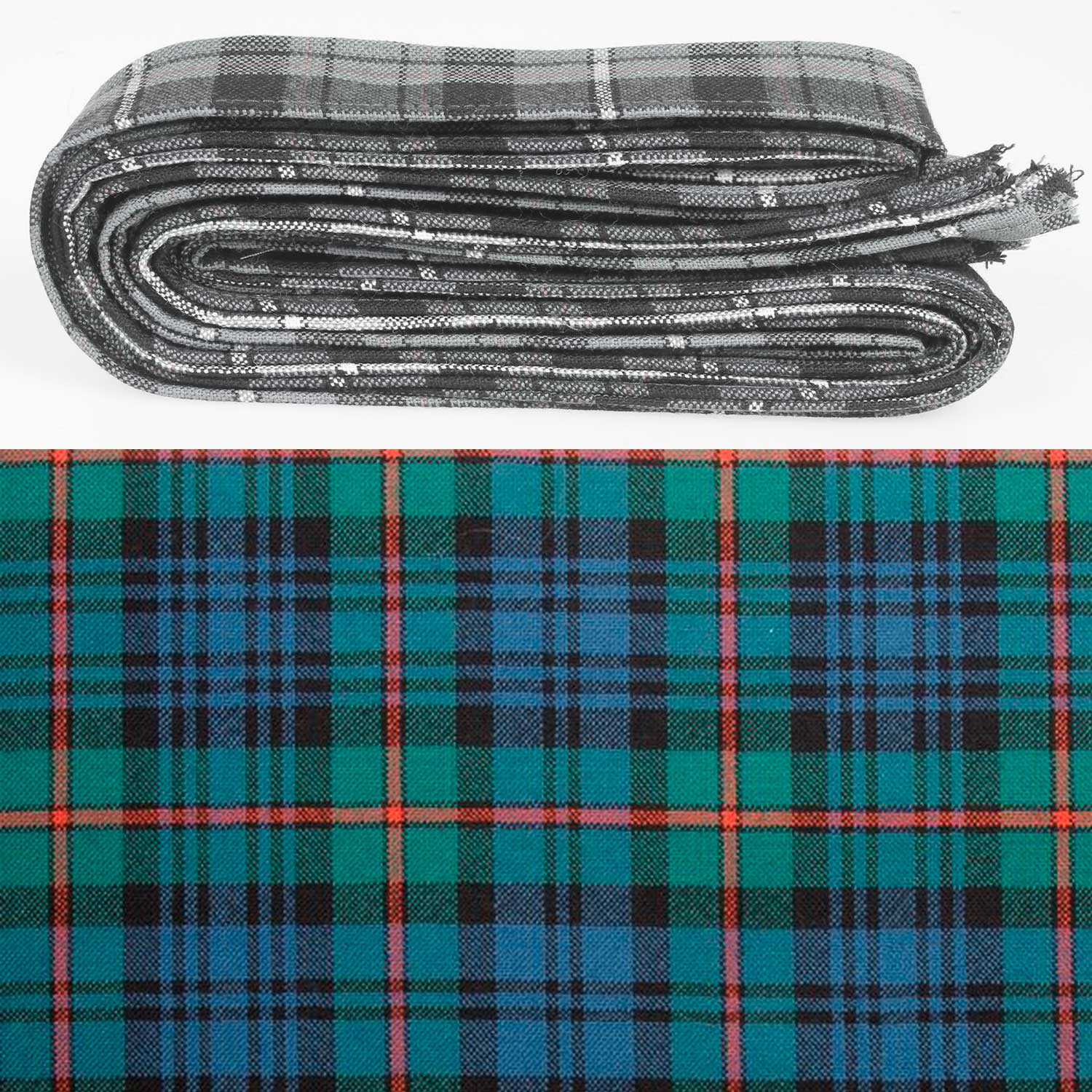 Wool Strip Ribbon in MacKinlay Ancient Tartan - 5 Strips, showcasing intricate tartan patterns perfect for wedding trimmings and versatile craft projects.