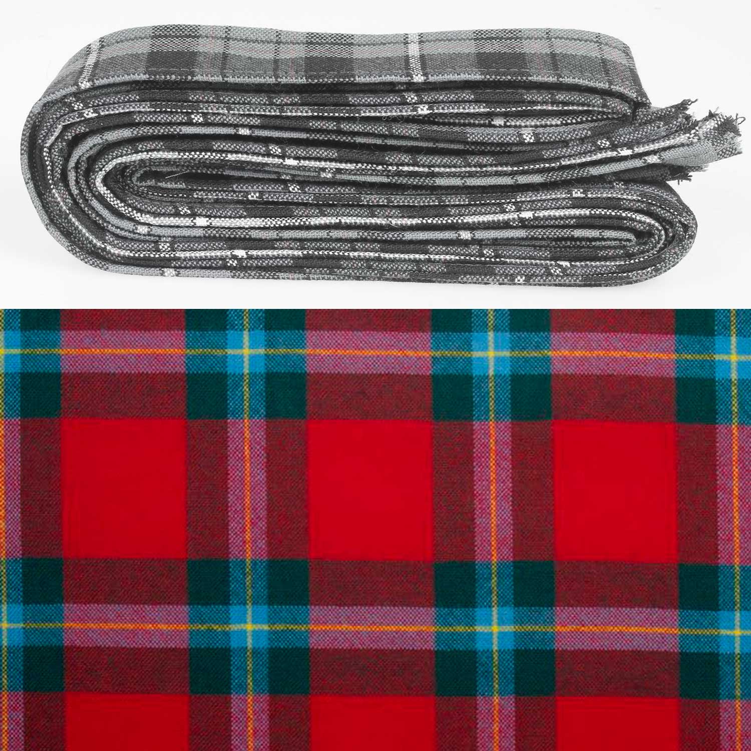 Wool Strip Ribbon in MacLaine of Lochbuie Modern Tartan, perfect for weddings and occasions, showcasing a vibrant tartan pattern with raw edges, available in various widths.