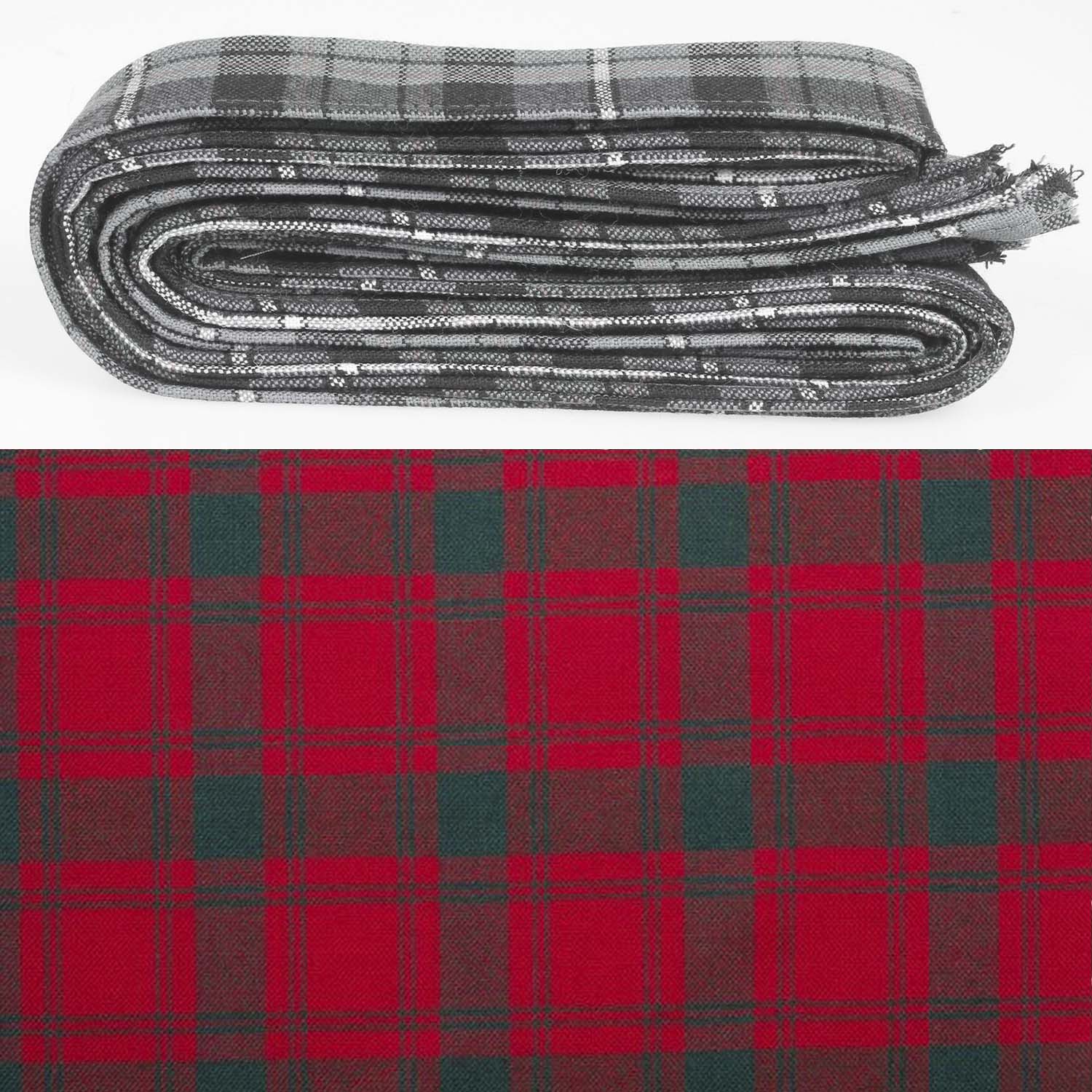 Wool Strip Ribbon in MacQuarrie Modern Tartan, perfect for weddings and decorations, showcasing high-quality wool craft with unique hemmed edges.