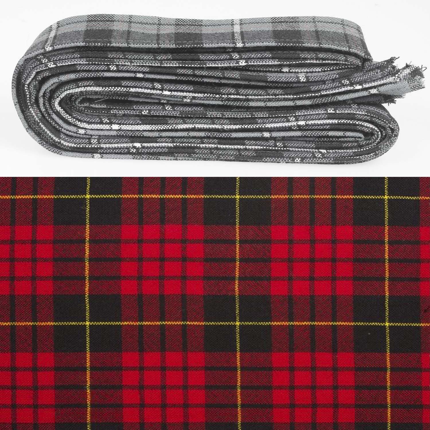 Wool Strip Ribbon in MacQueen Modern Tartan showcasing five beautifully hemmed strips, perfect for wedding and decor accents.