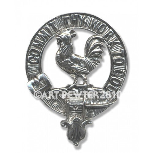 Sinclair Clan Crest Badge in Pewter showcasing clan pride, made from high-quality pewter with a palladium coating, perfect as a cap badge or brooch pin.
