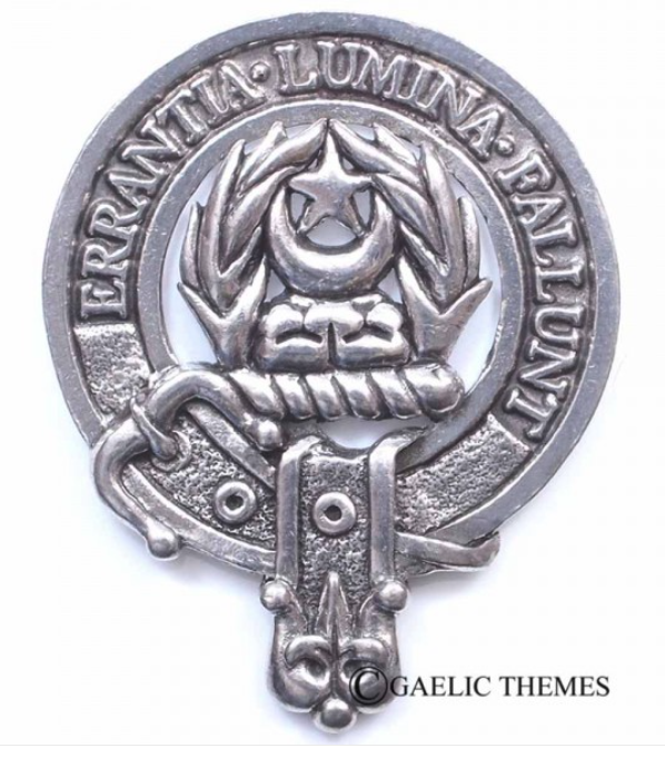 Kinnaird Clan Crest Badge in Pewter, a stylish accessory featuring the traditional belted design, perfect for wear at clan gatherings or as a cap badge.