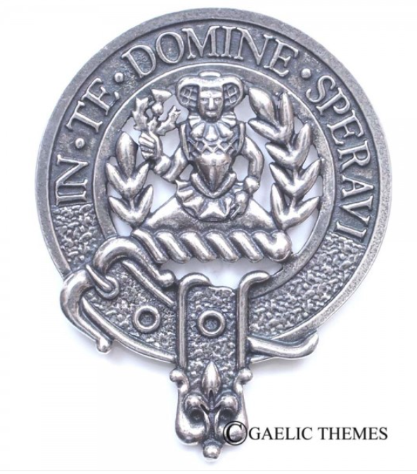 Lyon Clan Crest Badge in Pewter, a stylish accessory perfect for clan gatherings and everyday wear, featuring a traditional belted design and strong locking safety pin.