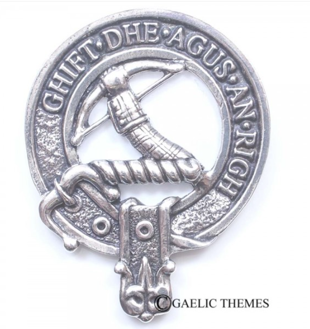 MacInnes Clan Crest Badge in Pewter, a stylish and traditional accessory perfect for clan gatherings or everyday wear, featuring a strong locking safety pin design.