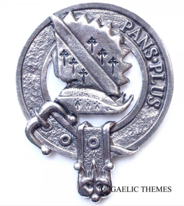 Mar Clan Crest Badge in Pewter showcasing its traditional belted design and strong safety pin for everyday wear and clan gatherings.