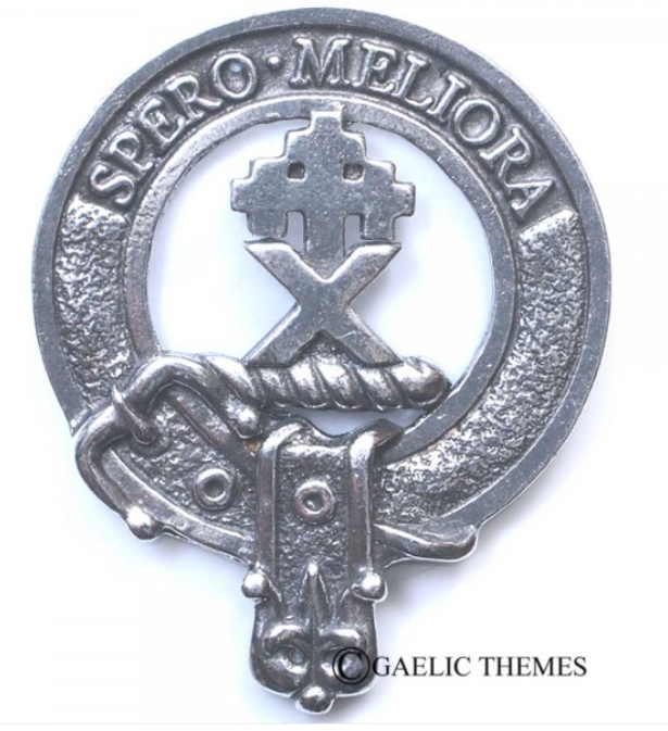 Moffat Clan Crest Badge in Pewter showcasing traditional design with locking safety pin, perfect for everyday wear or clan gatherings.