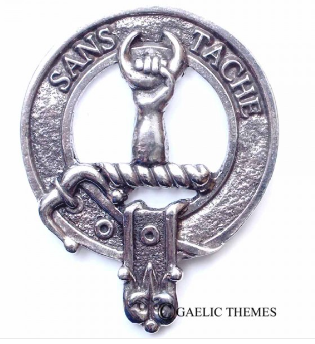 Napier Clan Crest Badge in Pewter, featuring a traditional belted design perfect for everyday wear and clan gatherings.