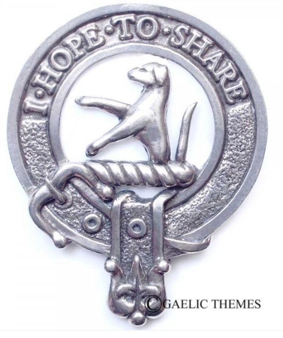 Riddell Clan Crest Badge in Pewter featuring a traditional belted design, perfect for everyday wear and clan gatherings.