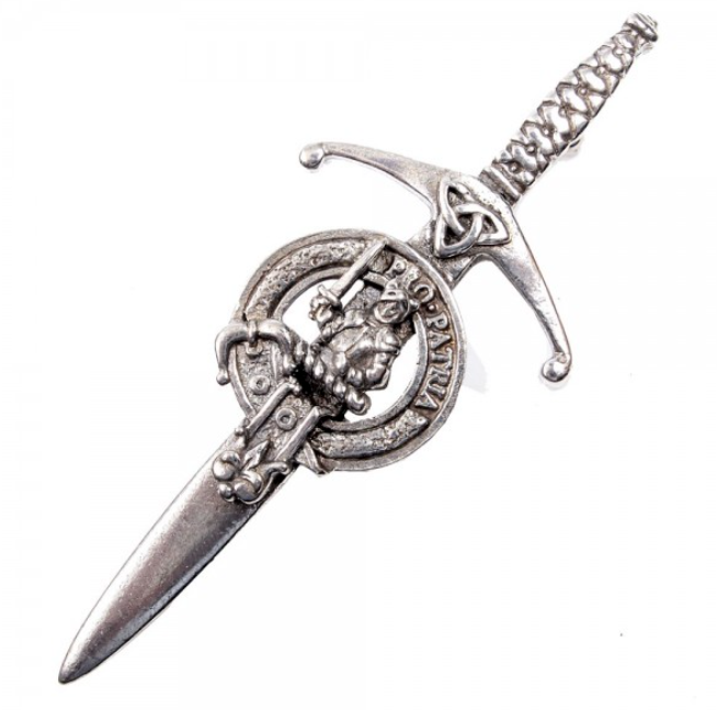 Clan Crest Pewter Kilt Pin with Bannerman Crest, featuring an antique palladium finish, perfect for adding Scottish heritage style.