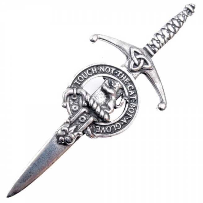 Clan Crest Pewter Kilt Pin with Chattan Crest featuring an antique finish, handmade in Scotland. Perfect accessory for traditional Scottish attire.
