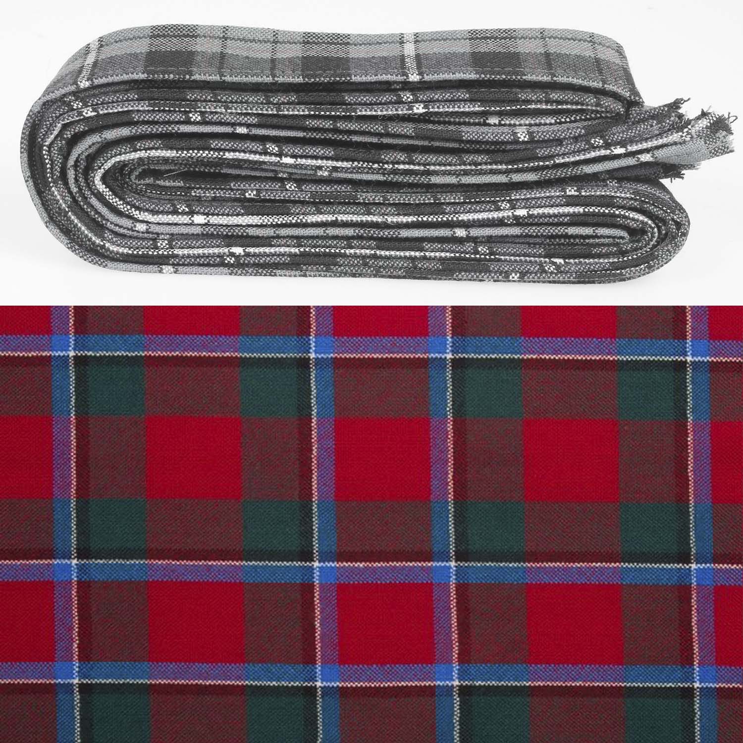 Wool Strip Ribbon in Sinclair Modern Tartan showcasing vibrant colors and patterns, perfect for weddings and decorative projects, featuring five strips in various widths.
