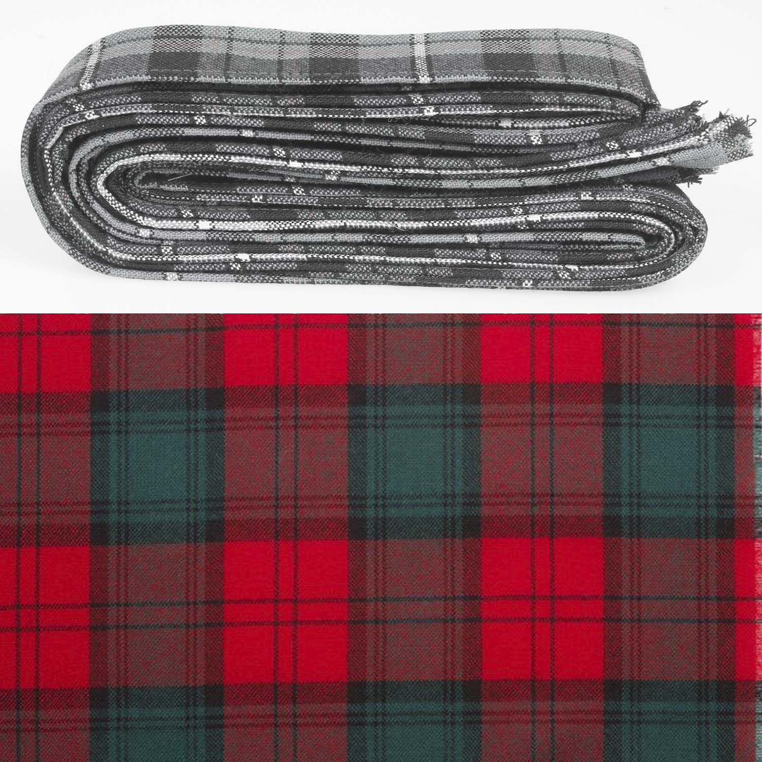 Wool Strip Ribbon in Stewart of Atholl Modern Tartan displayed in various widths, perfect for weddings and special occasions.