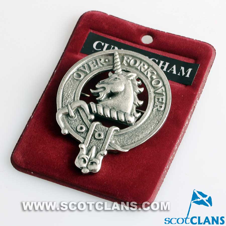 Cunningham Clan Crest Badge in Pewter showcasing traditional design, perfect for everyday wear and clan gatherings.