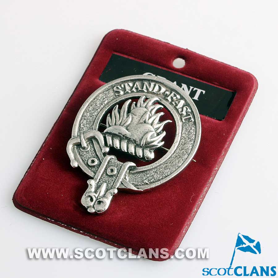 Grant Clan Crest Badge in Pewter showcasing the traditional belted design, perfect for everyday wear and clan gatherings.