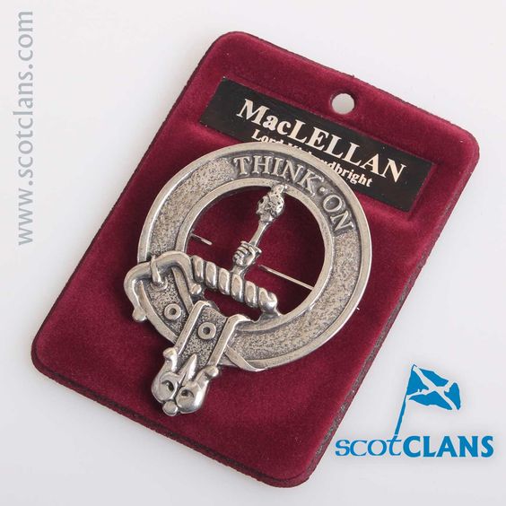 MacLellan Clan Crest Badge in Pewter, featuring a traditional belted design, perfect for everyday wear or clan gatherings as a cap badge or brooch pin.