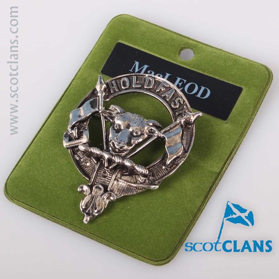 MacLeod Clan Crest Badge in Pewter, featuring a traditional belted design, perfect for showcasing clan heritage as a cap badge or brooch pin.