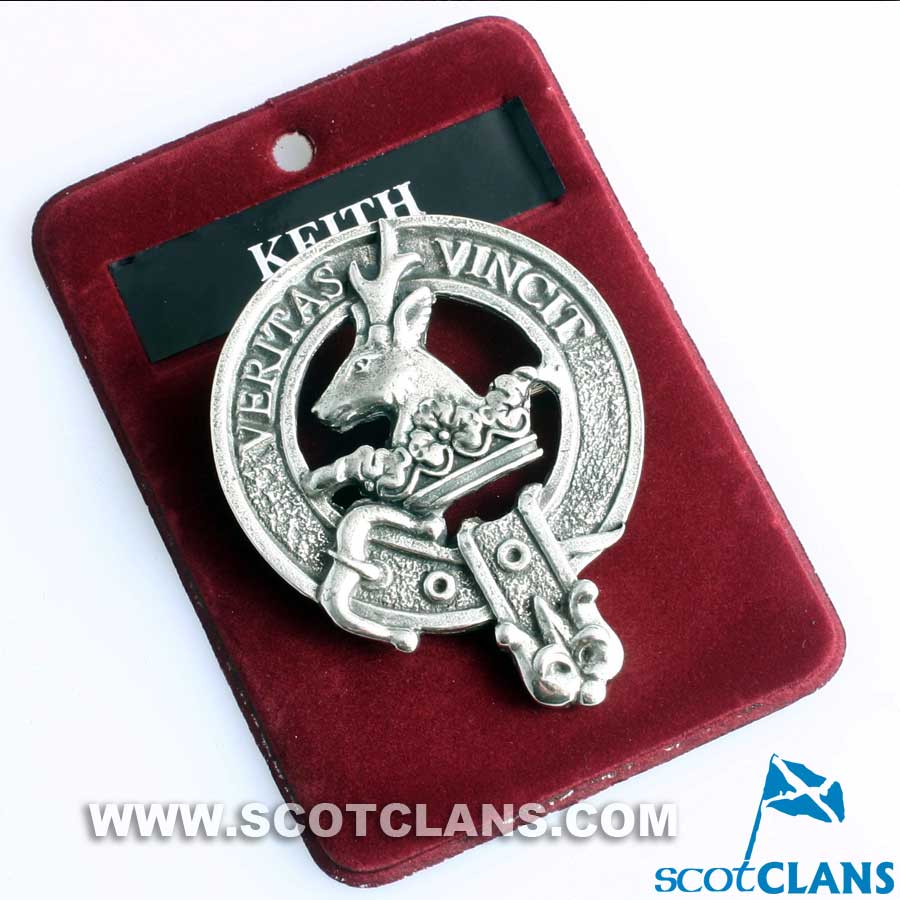 Keith Clan Crest Badge in Pewter - a beautiful cap badge or large brooch pin featuring traditional design, perfect for clan gatherings.