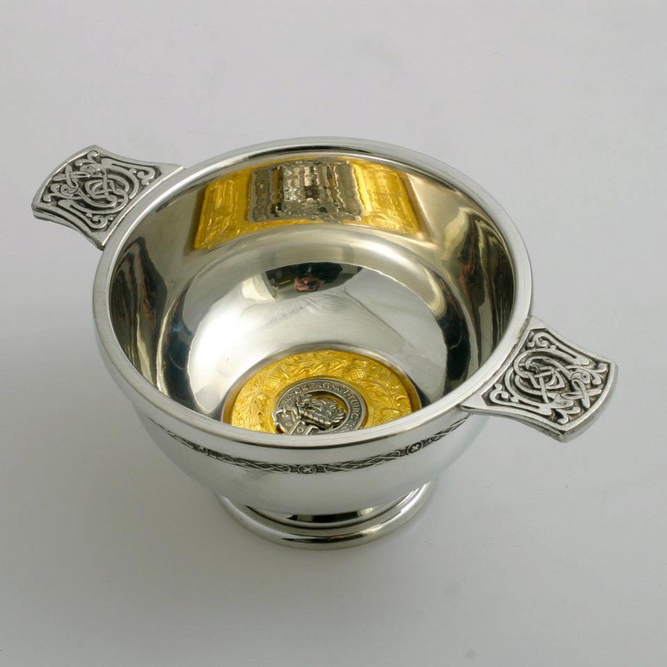 MacLaren Clan Crest Quaich with Gold Trim