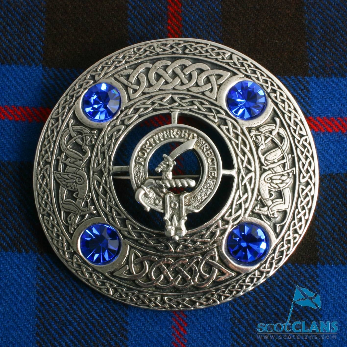 Elliot Clan Crest Pewter Plaid Brooch