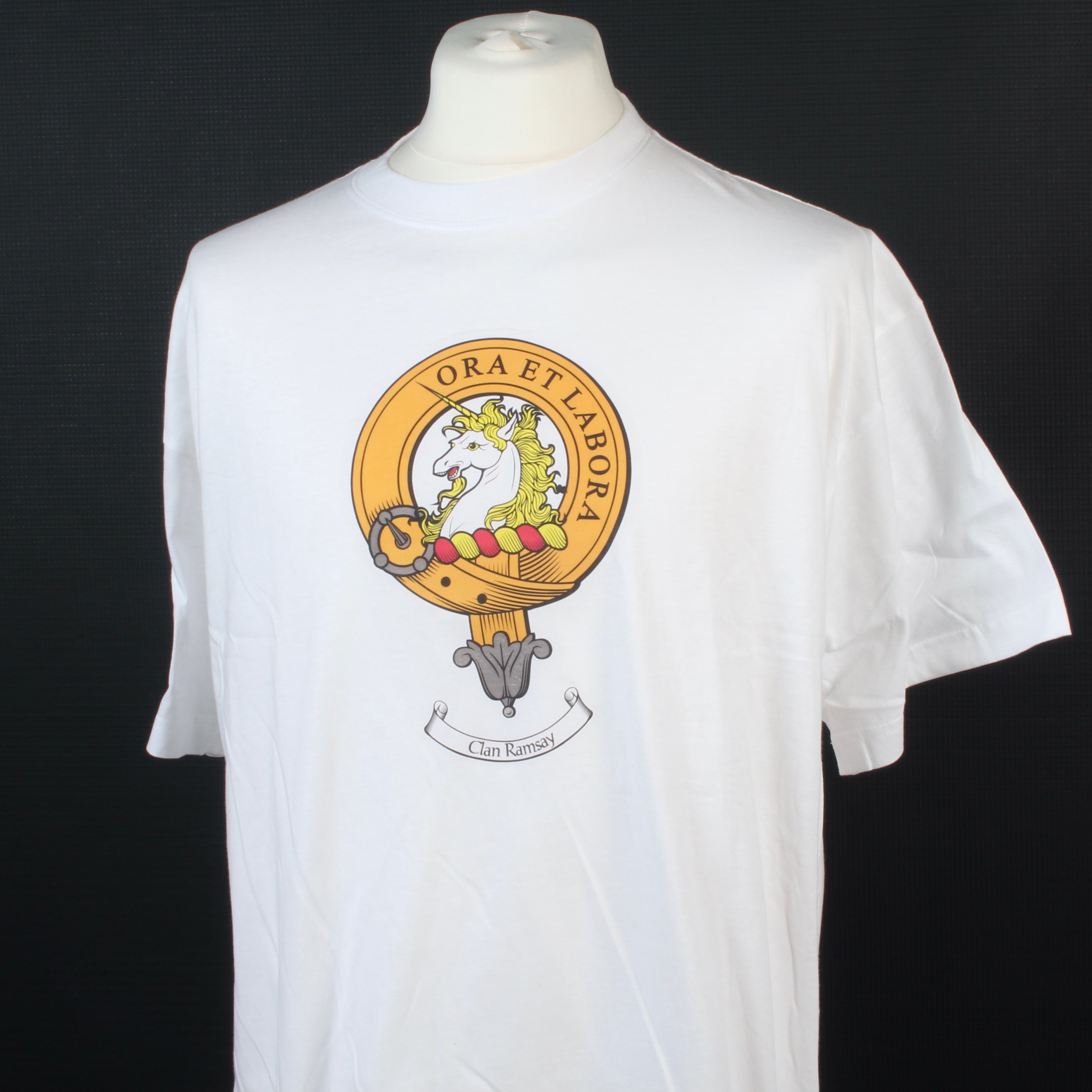 Ramsay Clan Crest White T Shirt - Size XXL to Clear