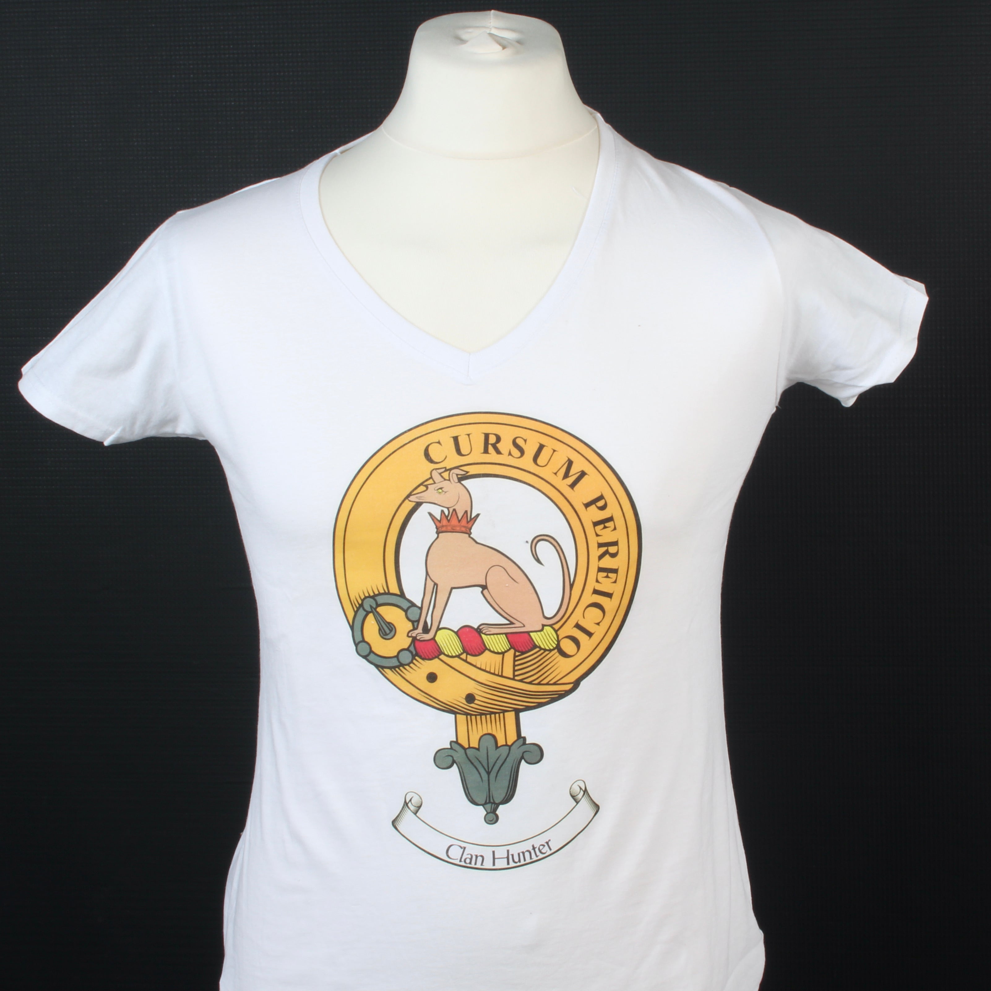 Hunter Clan Crest White T Shirt - Ladyfit - Size Large to Clear