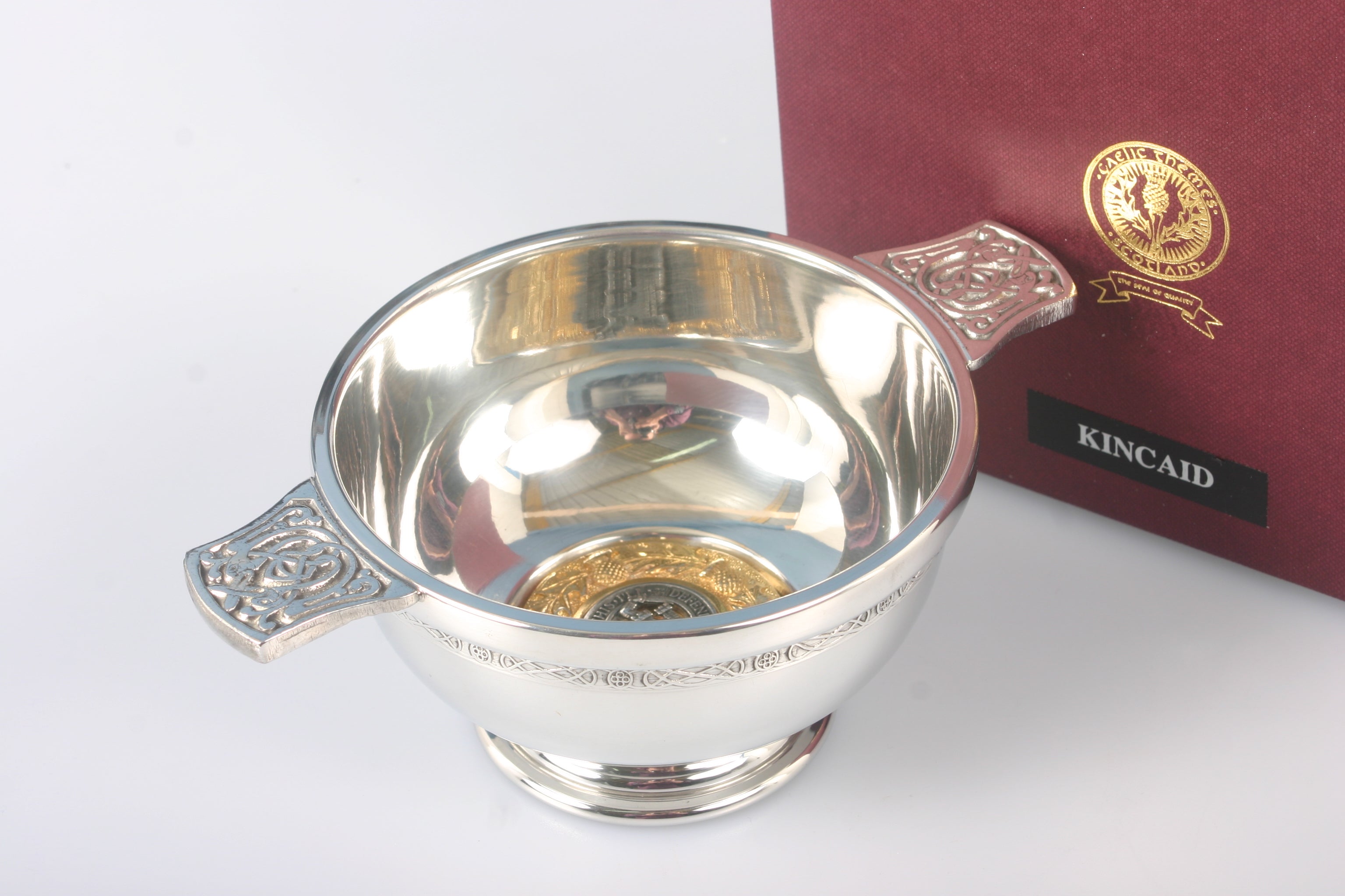 Kincaid Clan Crest Quaich with Gold Trim