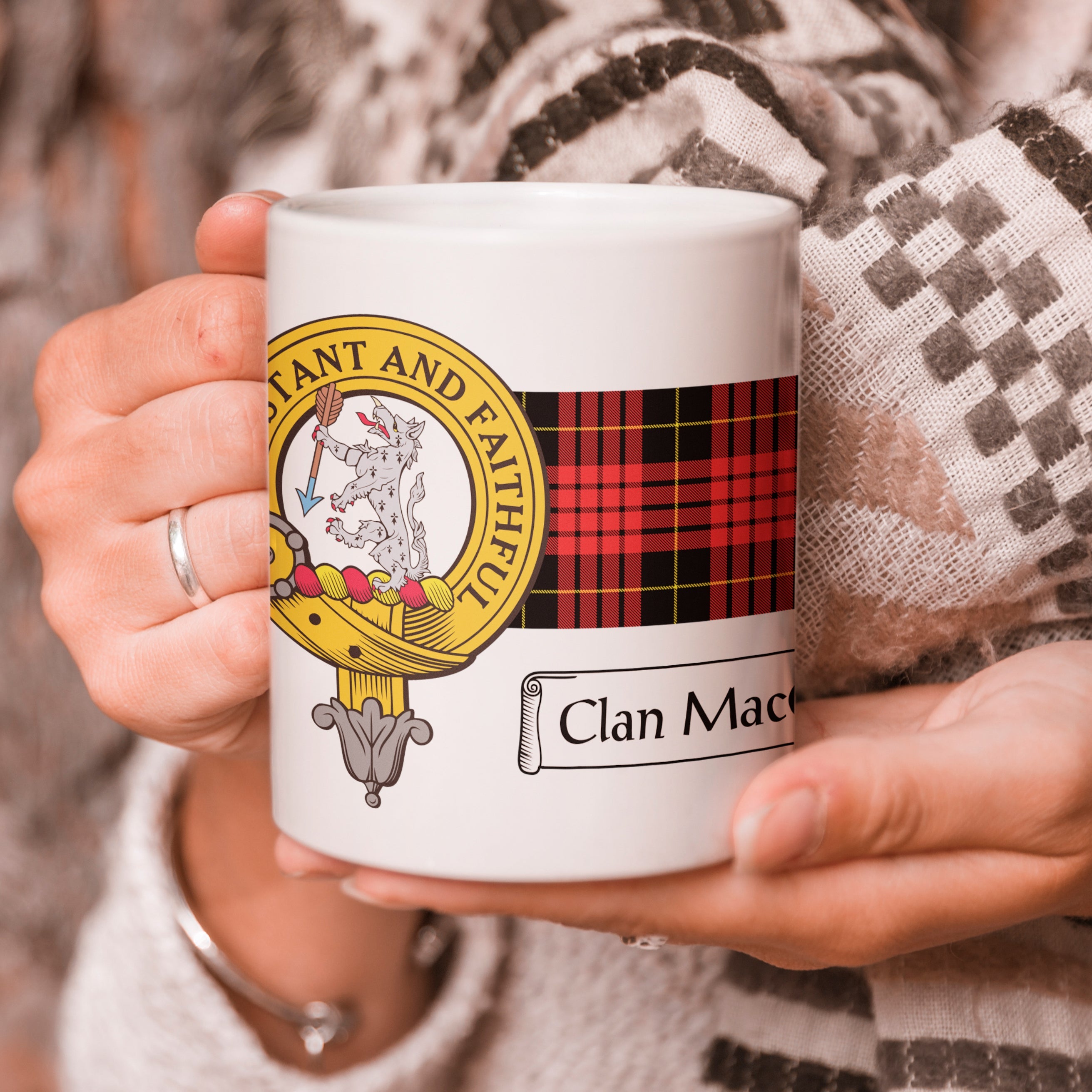 MacQueen Clan Crest and Tartan Mug