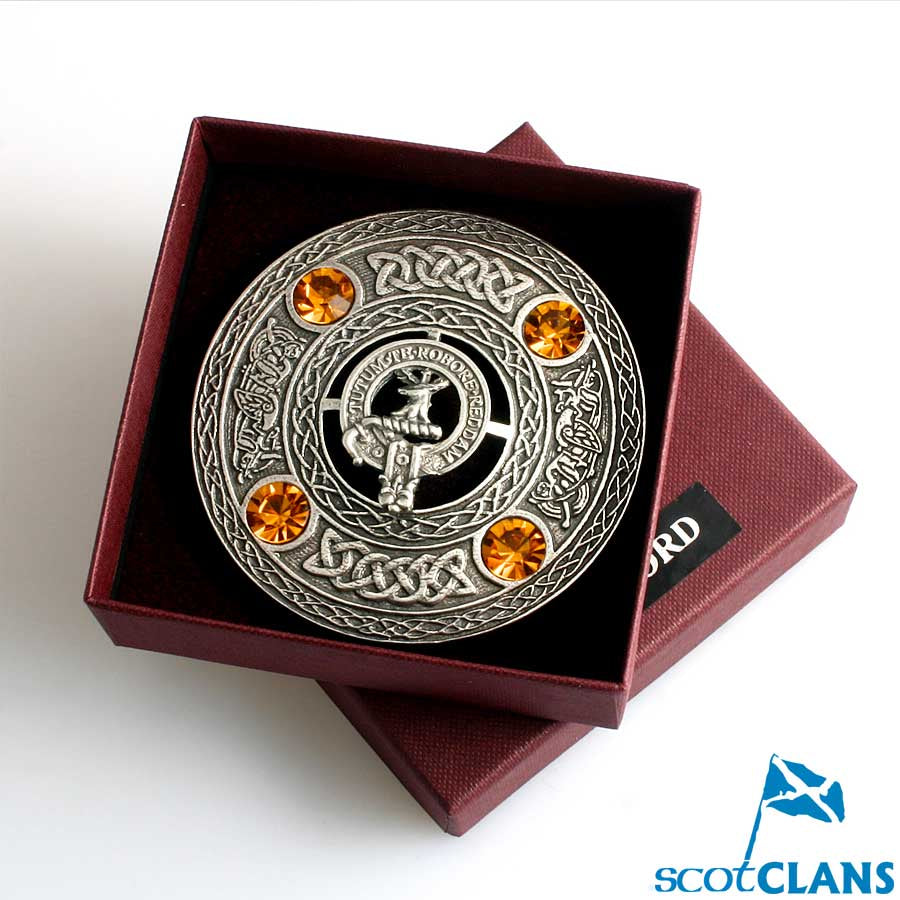 Crawford Clan Crest Pewter Plaid Brooch