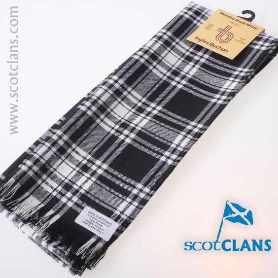 Scarf in Menzies Black and White Tartan