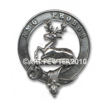 High-quality pewter Blair Clan Crest Badge, measuring 40mm, designed for versatile wear as a cap badge or large brooch pin.