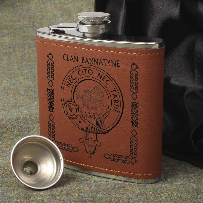 Bannatyne Clan Crest PU Leather Covered Hip Flask