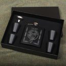 Bisset Clan Crest engraved 6oz Matt Black Hip Flask Gift Set with Cups and Funnel