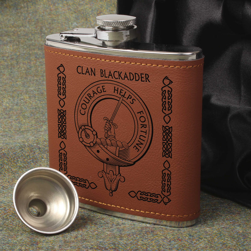 Blackadder Clan Crest PU Leather Covered Hip Flask