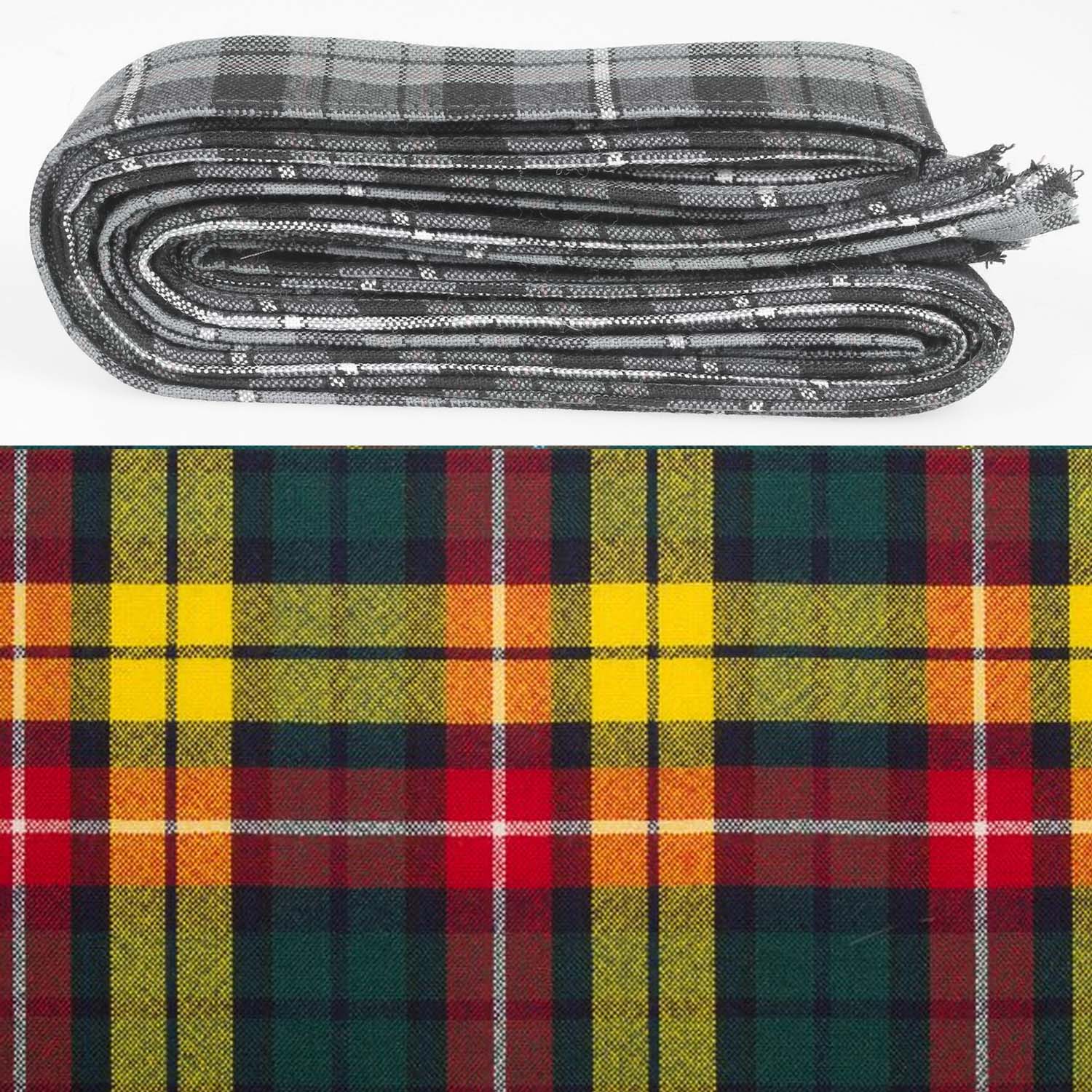 Wool Strip Ribbon in Buchanan Modern Tartan showcasing vibrant colors and patterns, perfect for weddings, crafts, and decorations. Available in various widths.