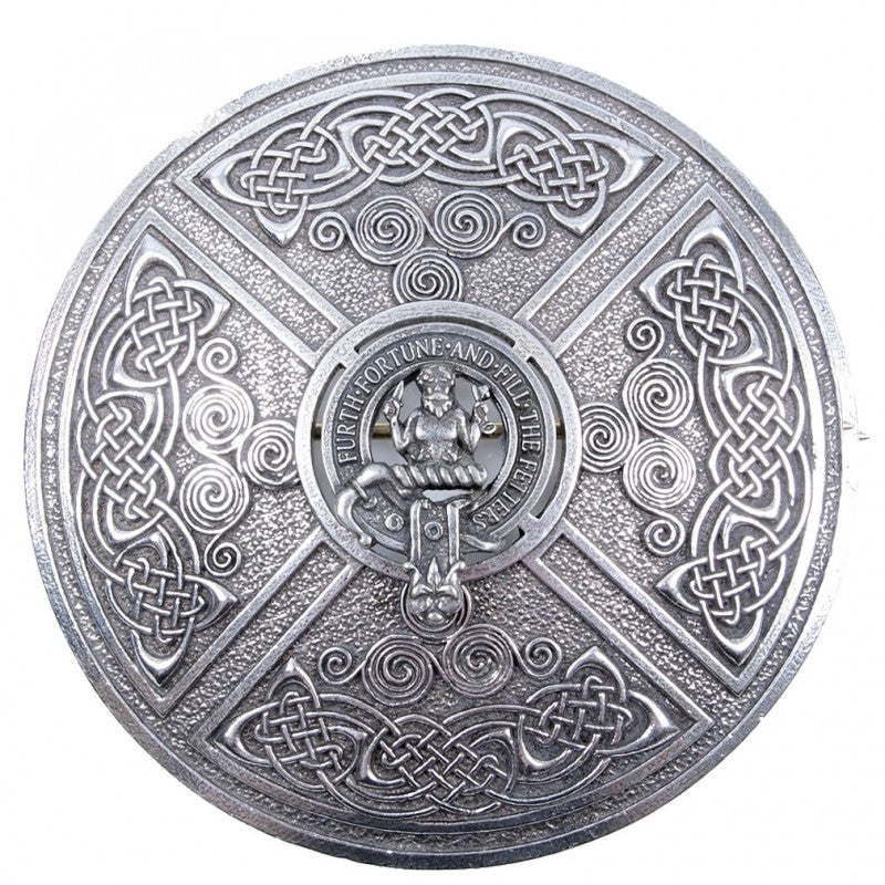 Scottish Clan Crest Saltire Plaid Brooch