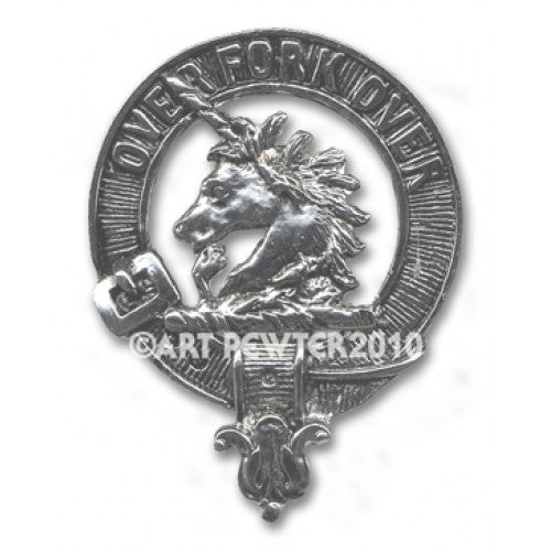 Cunningham Clan Crest Badge in Pewter, showcasing exquisite craftsmanship and traditional design, perfect for displaying clan pride.