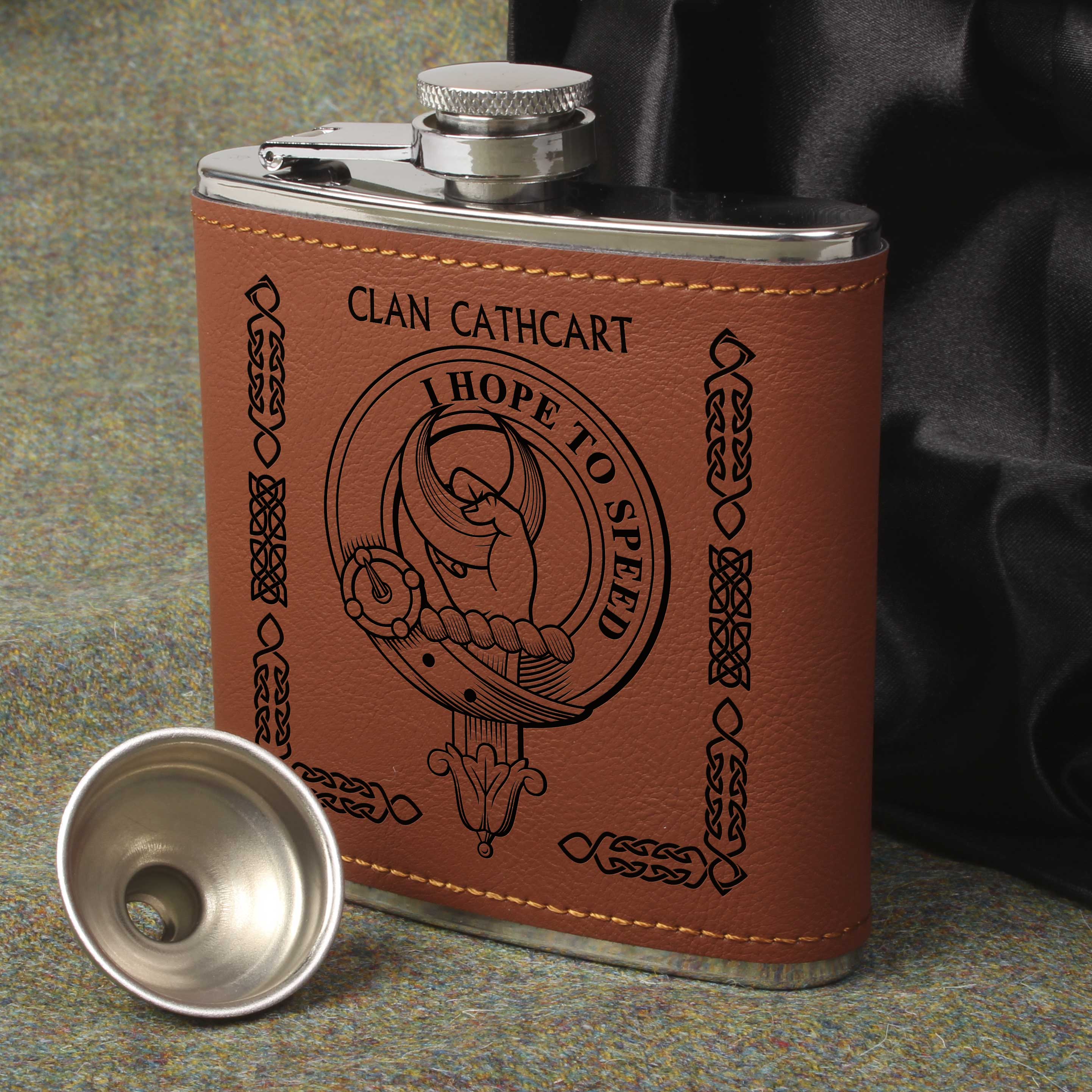 Cathcart Clan Crest PU Leather Covered Hip Flask